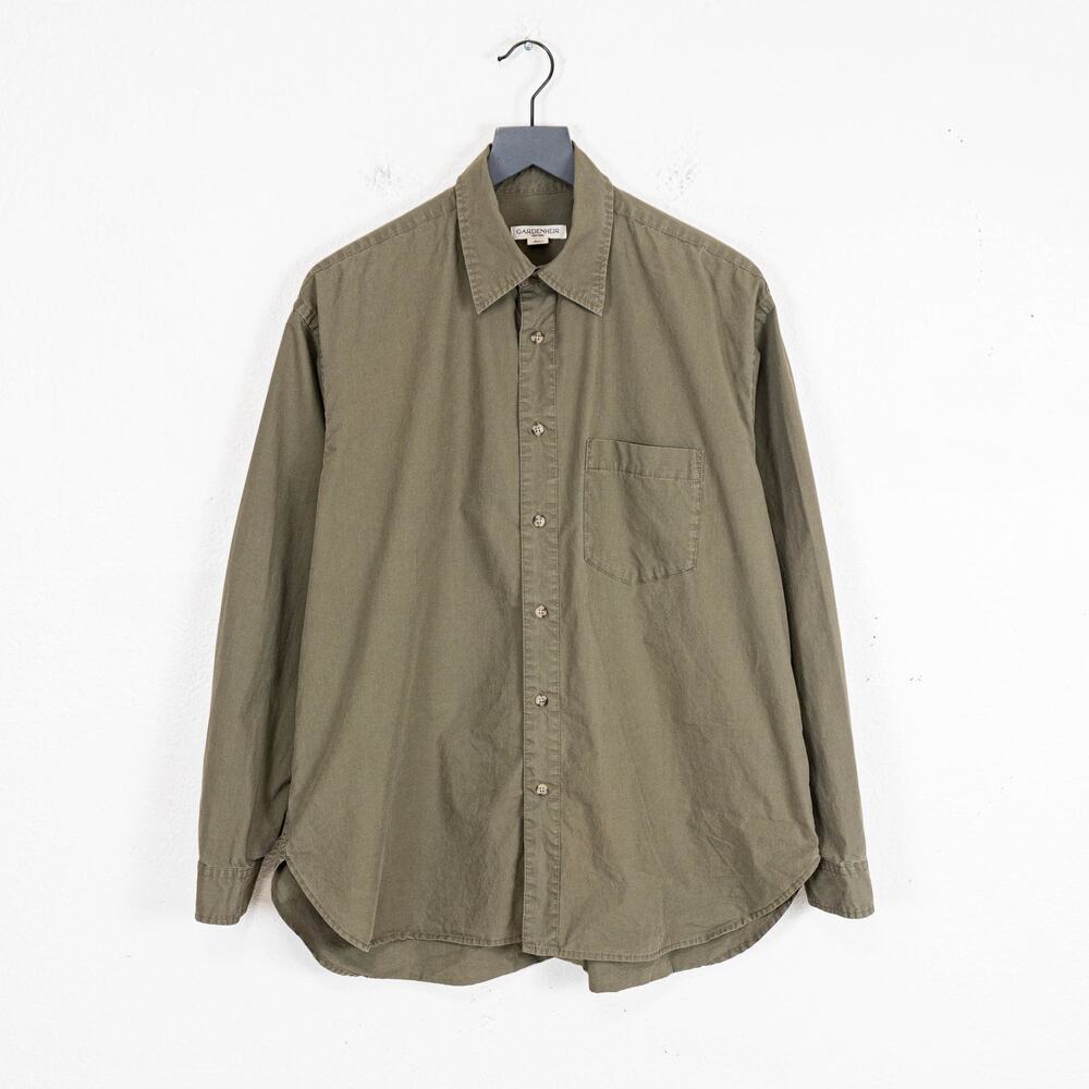 GARDENHEIR Japanese Typewriter Cotton Shirt Gardening Chemise in Moss